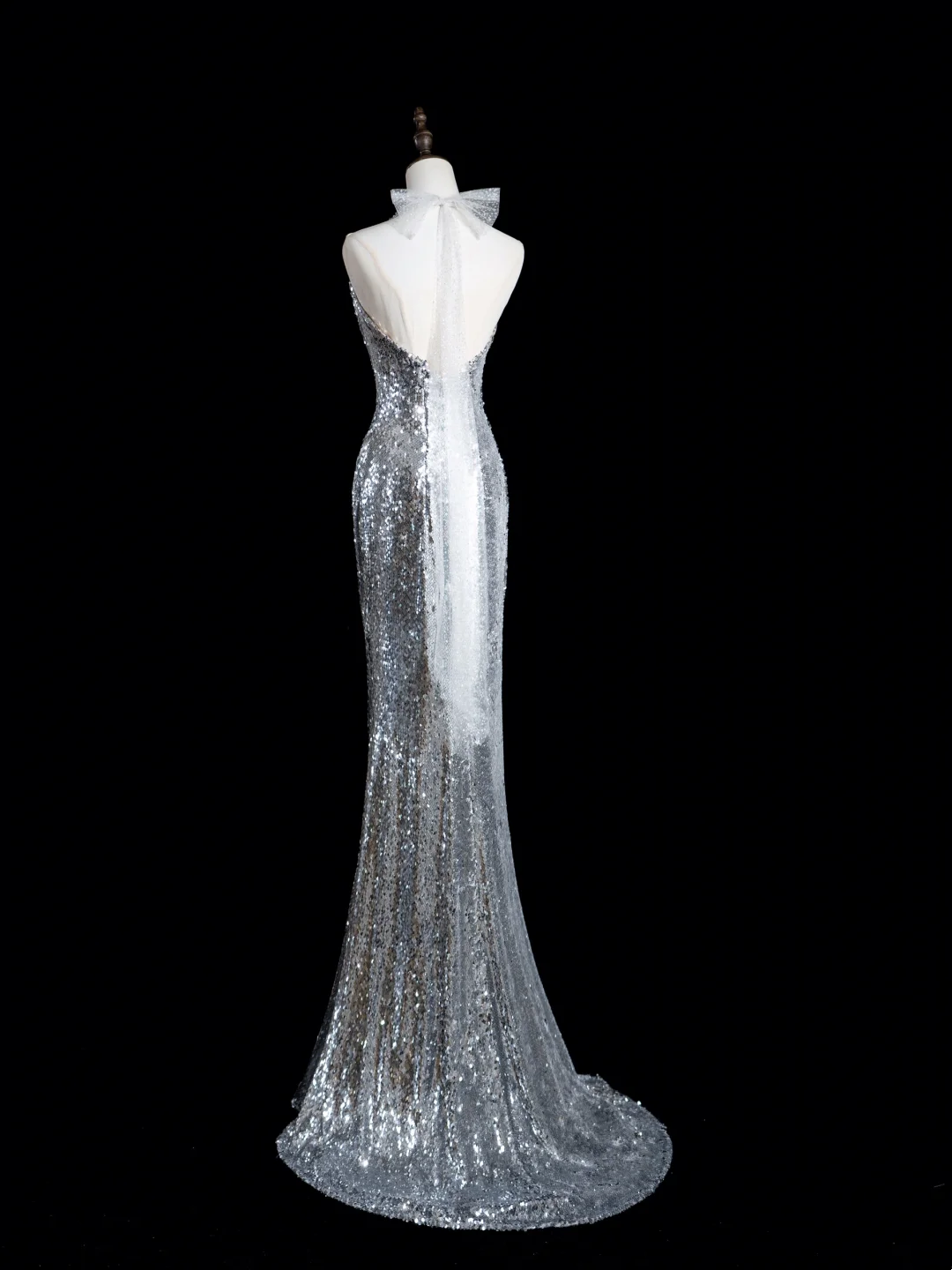 Robe de bal longue style sirène rétro à paillettes argentées et dos nu, tenue de bal impressionnante pour un 18e anniversaire (RB1889)