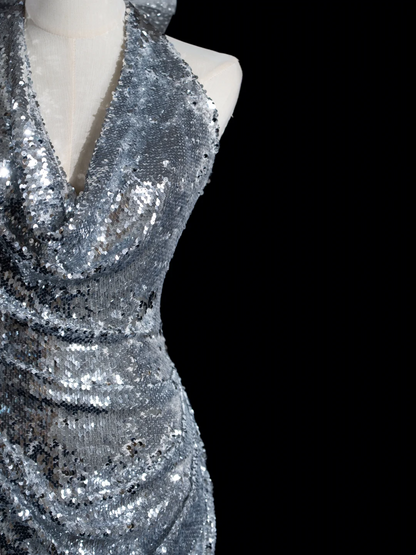 Robe de bal longue style sirène rétro à paillettes argentées et dos nu, tenue de bal impressionnante pour un 18e anniversaire (RB1889)