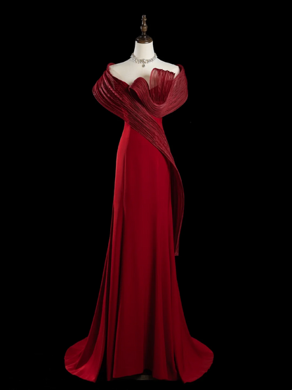 Retro Mermaid Off The Shoulder Burgundy Satin Long Prom Dresses Impress 18th Birthday Outfits Prom Gown RB1868