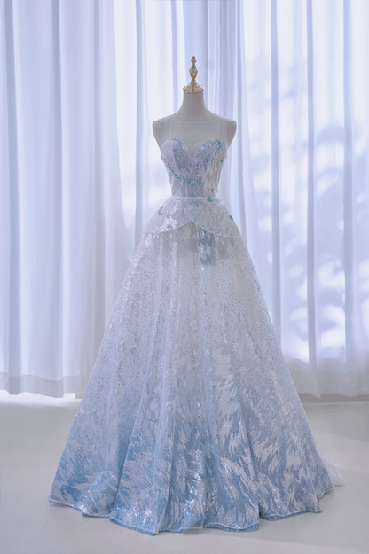 Robe de bal rétro à paillettes, décolleté en cœur, bleu ciel clair, longue, tenue de bal impressionnante pour un 20e anniversaire, RB1892
