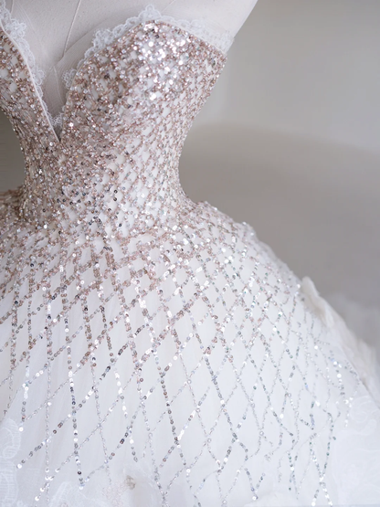 Robe de mariée princesse en tulle, col en cœur, sans manches, longue et ajustée, blanche, RB1894
