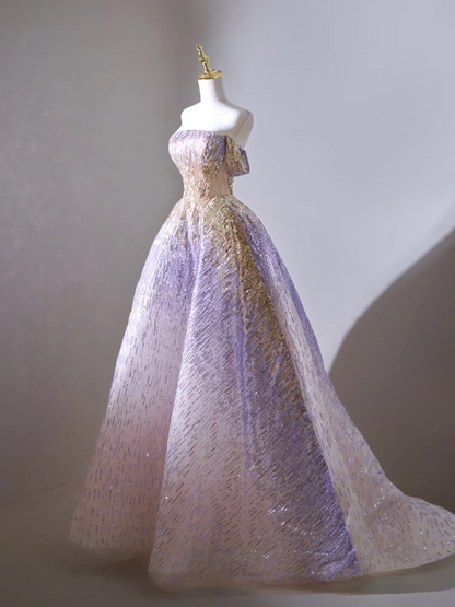 Robe de bal rétro à épaules dénudées et paillettes lilas, longue robe de bal, tenue impressionnante pour un 18e anniversaire, robe de bal RB1899