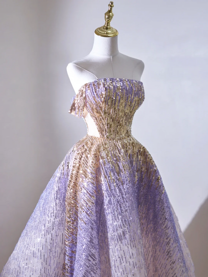 Robe de bal rétro à épaules dénudées et paillettes lilas, longue robe de bal, tenue impressionnante pour un 18e anniversaire, robe de bal RB1899
