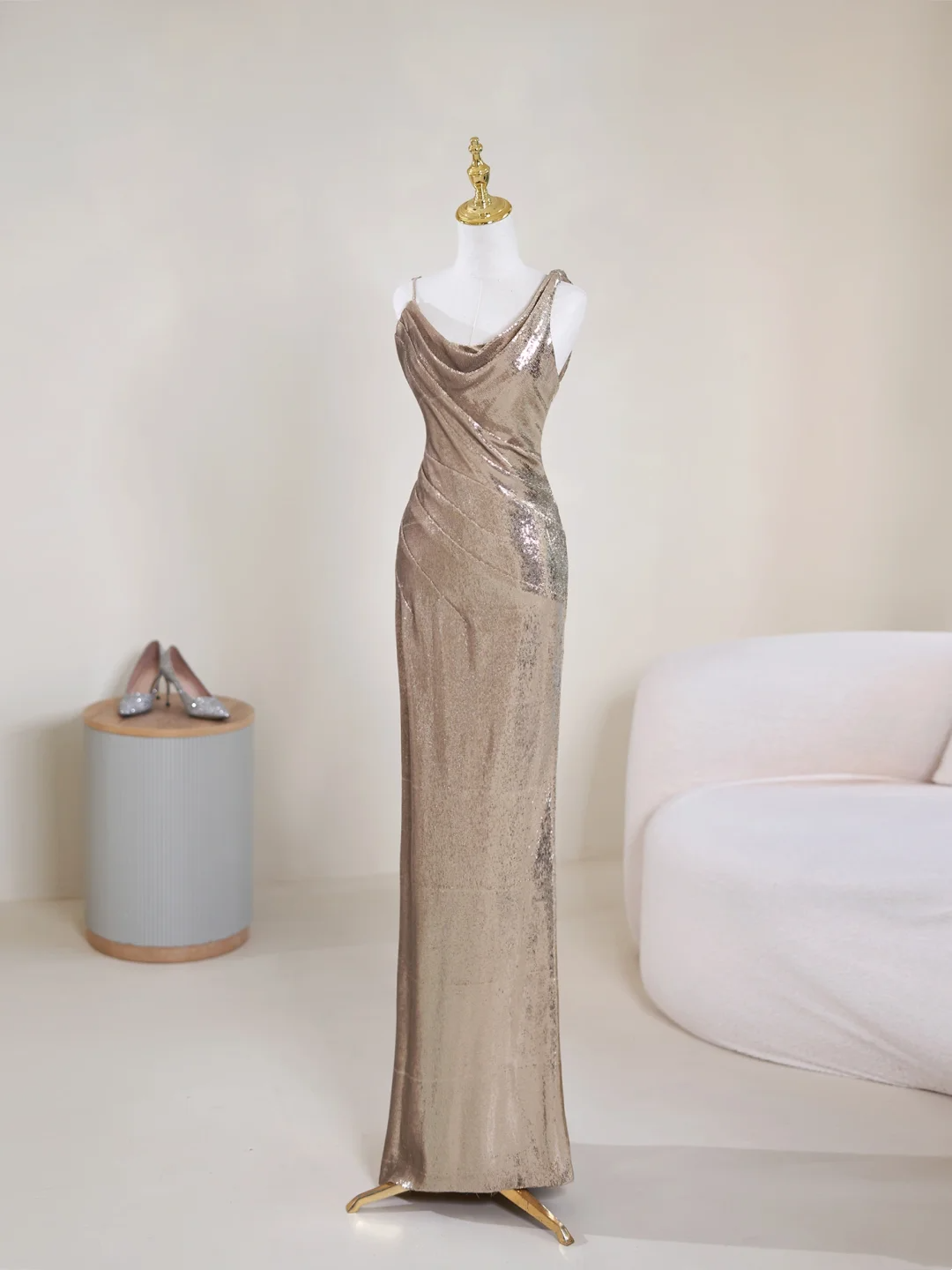 Robe de bal longue à paillettes et bretelles asymétriques style sirène scintillante, tenue de bal pour un 19e anniversaire, RB1901