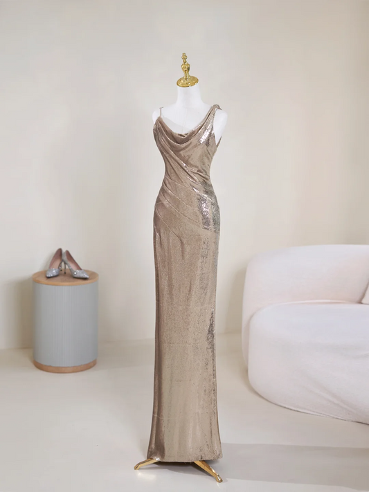 Sparkle Mermaid Asymmetrical Straps Champagne Sequin Long Prom Dresses Impress 19th Birthday Outfits Prom Gown RB1901