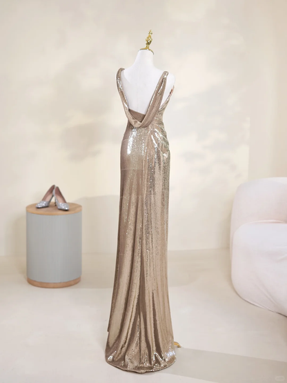 Robe de bal longue à paillettes et bretelles asymétriques style sirène scintillante, tenue de bal pour un 19e anniversaire, RB1901