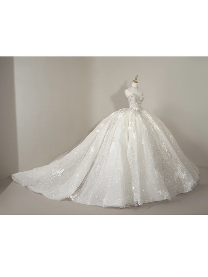Robe de mariée princesse en tulle, décolleté en cœur, sans manches, corset ajusté, longue, blanche, RB1902