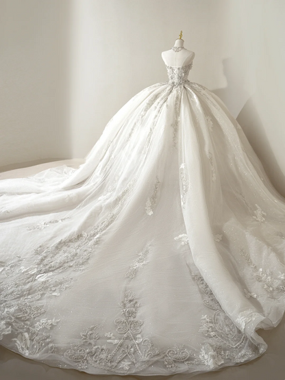 Robe de mariée princesse en tulle, décolleté en cœur, sans manches, corset ajusté, longue, blanche, RB1902