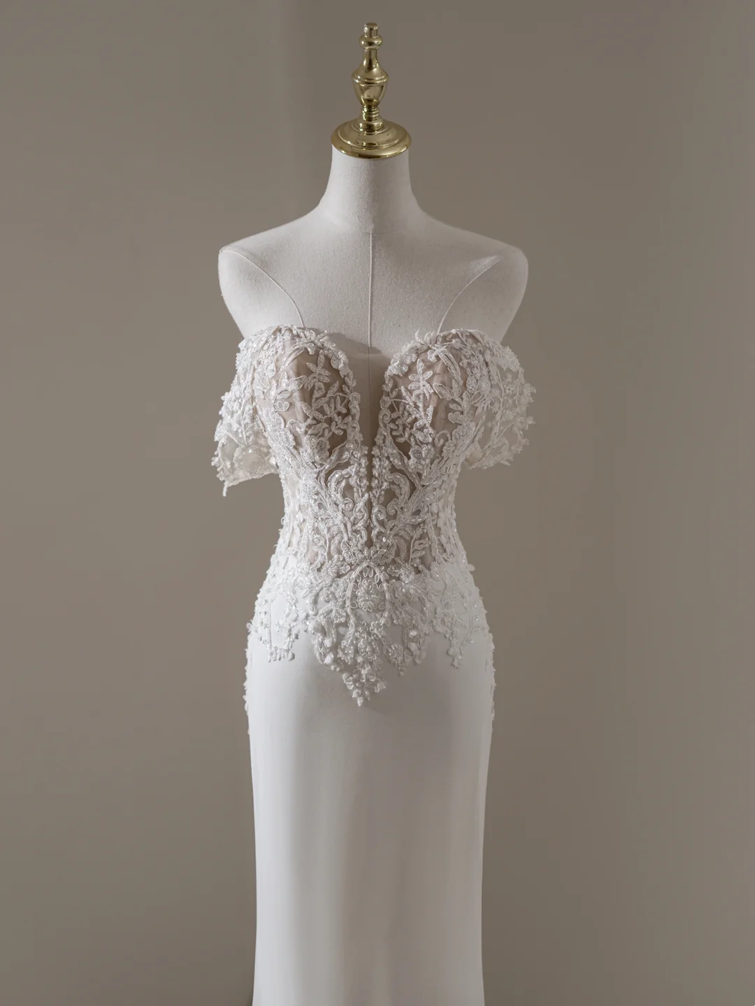 Robe de mariée sirène à épaules dénudées et manches courtes en dentelle, longue et ajustée, blanche, RB1906