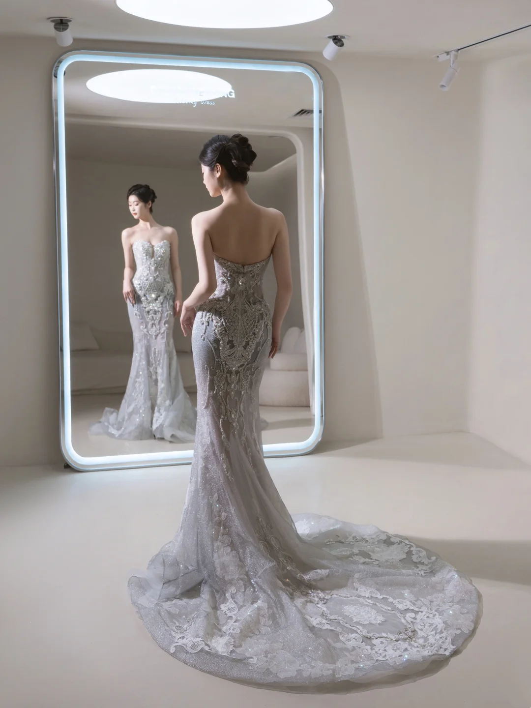 Robe de mariée sirène à paillettes argentées, coupe ajustée, décolleté en cœur, robe de mariée longue, RB1909