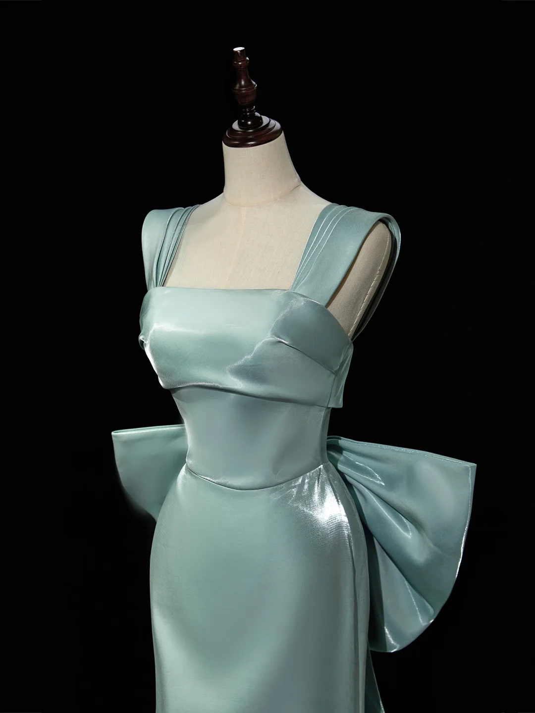 Modest Mermaid Square Neck Satin Blue Long Prom Dresses Impress 19th Birthday Outfits Prom Gown RB1913