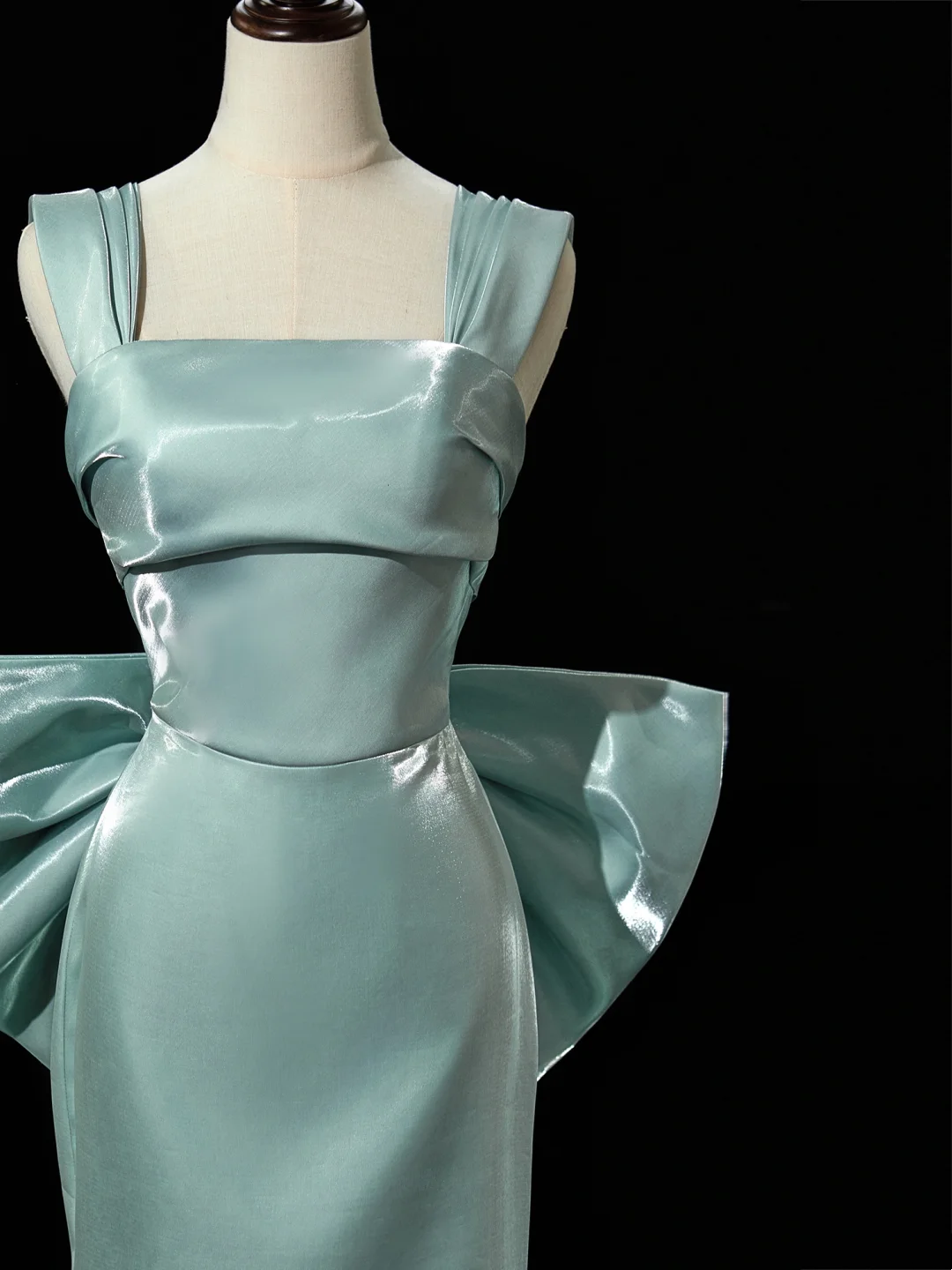 Modest Mermaid Square Neck Satin Blue Long Prom Dresses Impress 19th Birthday Outfits Prom Gown RB1913