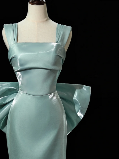 Modest Mermaid Square Neck Satin Blue Long Prom Dresses Impress 19th Birthday Outfits Prom Gown RB1913