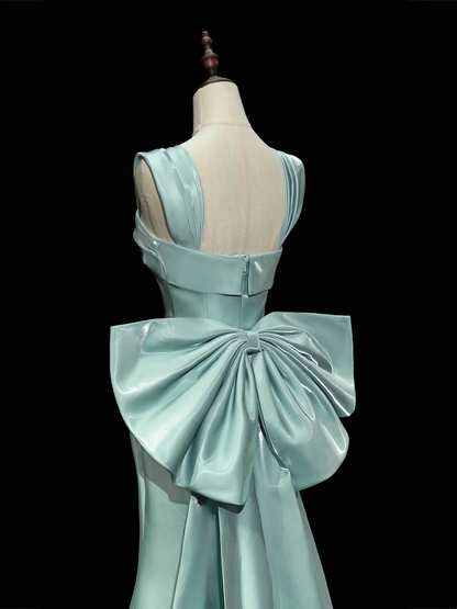 Modest Mermaid Square Neck Satin Blue Long Prom Dresses Impress 19th Birthday Outfits Prom Gown RB1913