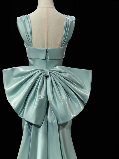 Modest Mermaid Square Neck Satin Blue Long Prom Dresses Impress 19th Birthday Outfits Prom Gown RB1913