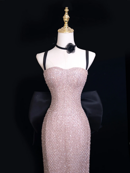 Modest Mermaid Spaghetti Straps Pink Sequin Long Prom Dresses Impress 19th Birthday Outfits Prom Gown RB1914