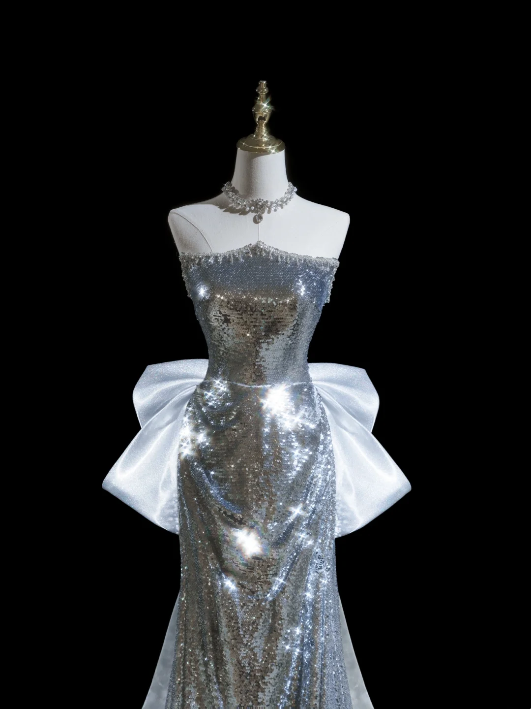 Glitter Mermaid Strapless Sequin Silver Long Prom Dresses For Teens Formal Dress Birthday Outfits Prom Gown RB1919