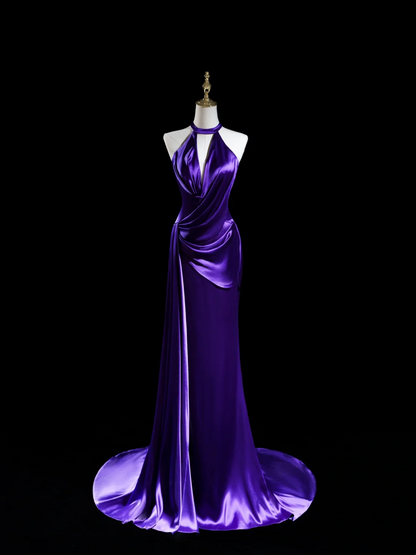 Modest Mermaid Scoop Neck Grape Silk Satin Long Prom Dresses Impress 19th Birthday Outfits Prom Gown RB1920