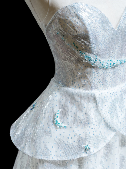 Robe de bal élégante en dentelle, décolleté en cœur, bleu ciel clair, paillettes, robe de bal esthétique, robe de soirée, robe de remise de diplôme, RB1923