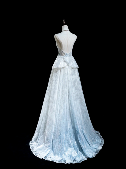 Robe de bal élégante en dentelle, décolleté en cœur, bleu ciel clair, paillettes, robe de bal esthétique, robe de soirée, robe de remise de diplôme, RB1923