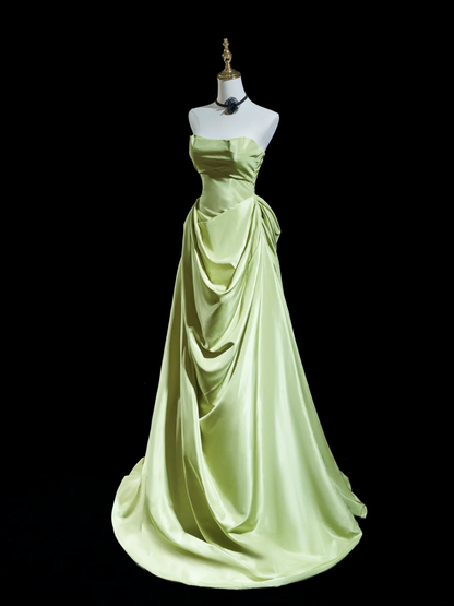 Simple Sheath Strapless Mint Green Satin Pleated Long Prom Dresses Formal Dress 18th Birthday Outfits Prom Gown RB1925