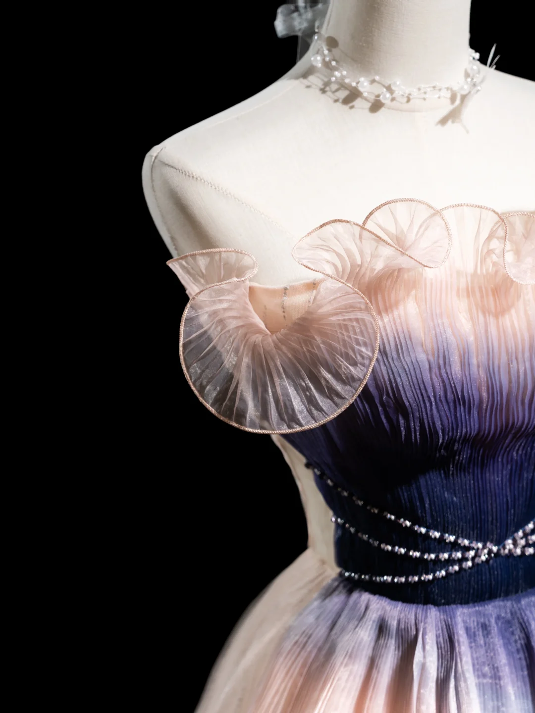Robe de bal longue plissée en tulle rose blush, sans bretelles, style trapèze, tenue de soirée pour 18 ans, RB1927