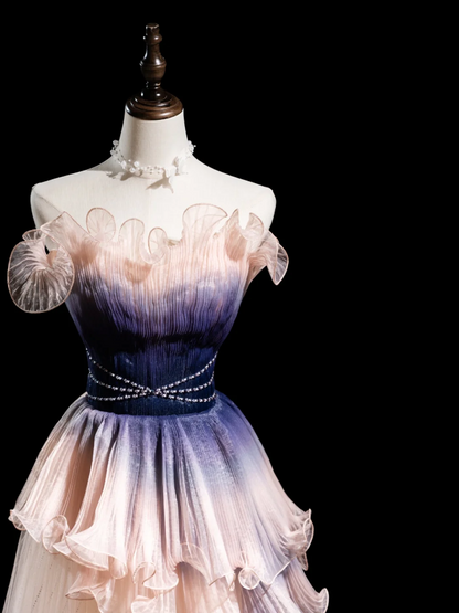 Robe de bal longue plissée en tulle rose blush, sans bretelles, style trapèze, tenue de soirée pour 18 ans, RB1927