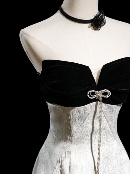 Robe de bal longue en satin, sans bretelles, coupe trapèze, tenue de soirée pour 18e anniversaire, RB1928