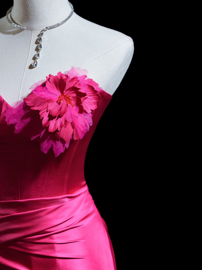 Robe de bal longue en satin rose vif, style sirène, décolleté en cœur, intemporelle, inspiration robe de soirée, robes de bal RB1929