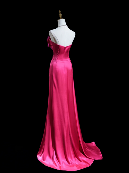 Robe de bal longue en satin rose vif, style sirène, décolleté en cœur, intemporelle, inspiration robe de soirée, robes de bal RB1929