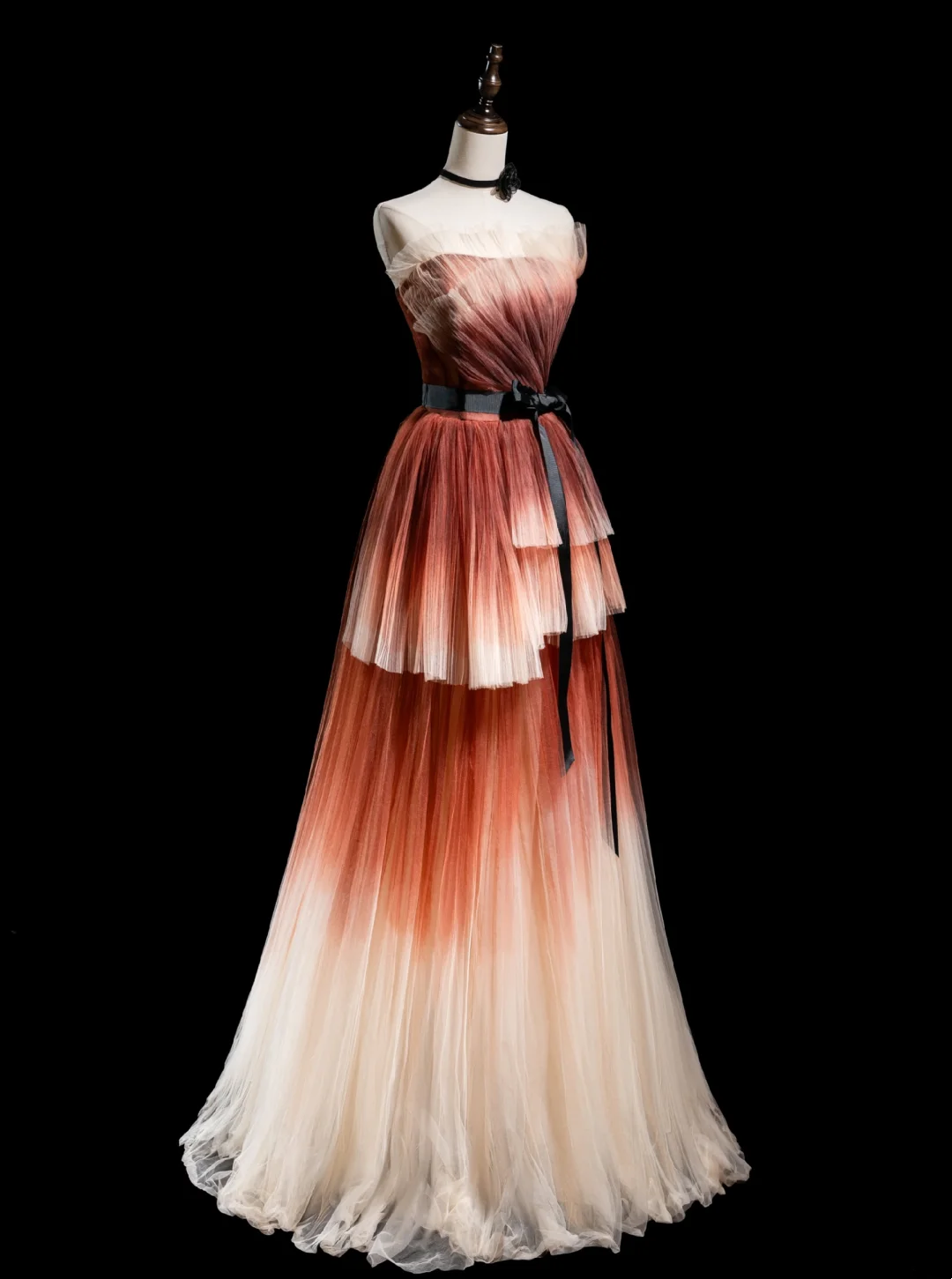 Robe de bal longue et modeste en tulle multicolore, sans bretelles, coupe trapèze, tenue de soirée pour 20e anniversaire, RB1930