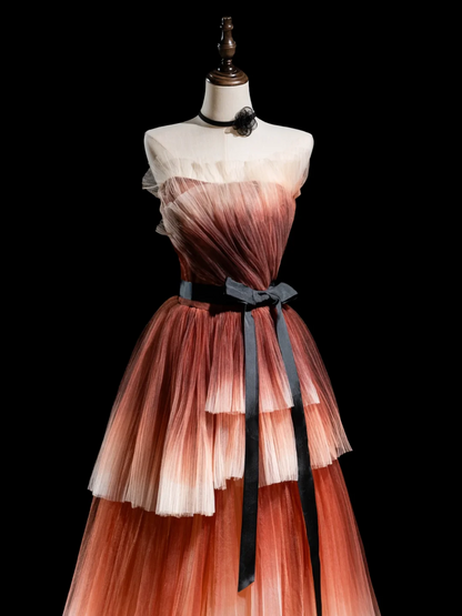 Robe de bal longue et modeste en tulle multicolore, sans bretelles, coupe trapèze, tenue de soirée pour 20e anniversaire, RB1930