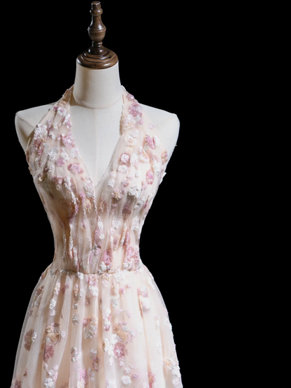 Pretty A line Halter Blush Pink Lace Prom Dresses Formal Dress 18th Birthday Outfits Prom Gown RB1931