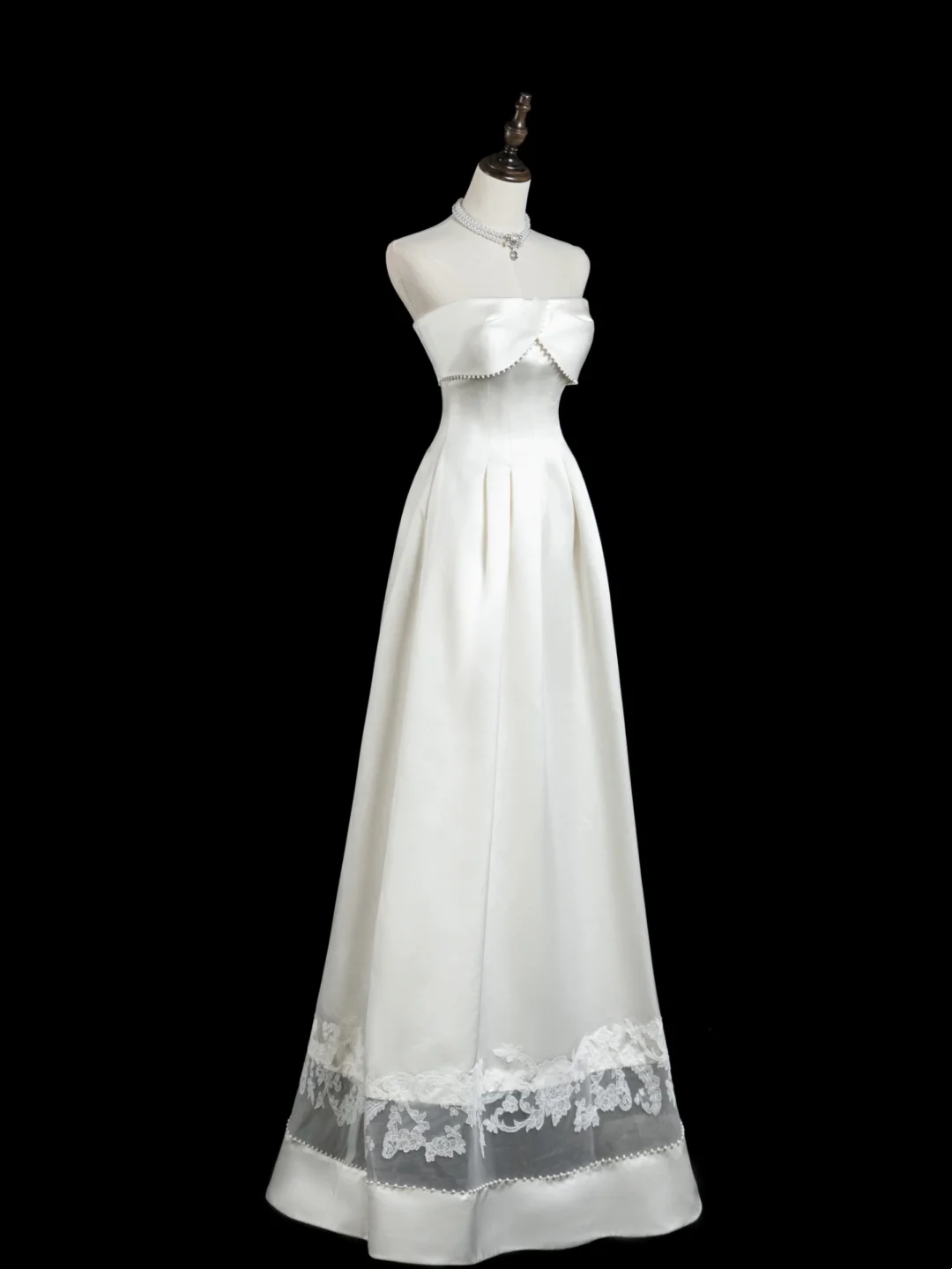 Timeless A line Strapless Sleeveless Satin Fitted Long White Wedding Dress Bride Gown Wedding Dresses RB1932
