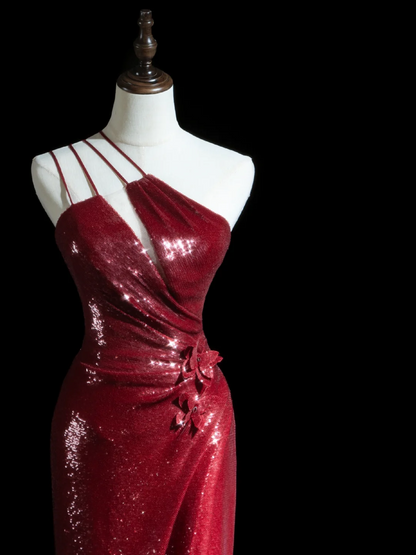 Timeless Mermaid One Shoulder Burgundy Sequin Slit Long Prom Dresses Inspiration Party Dress Prom Gowns RB1934