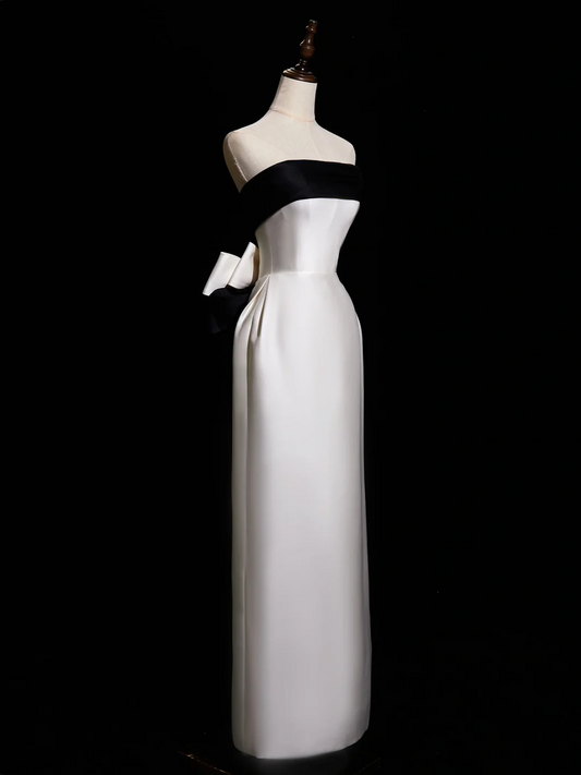 Pretty Sheath Strapless White Satin Prom Dresses Formal Dress 18th Birthday Outfits Prom Gown RB1938
