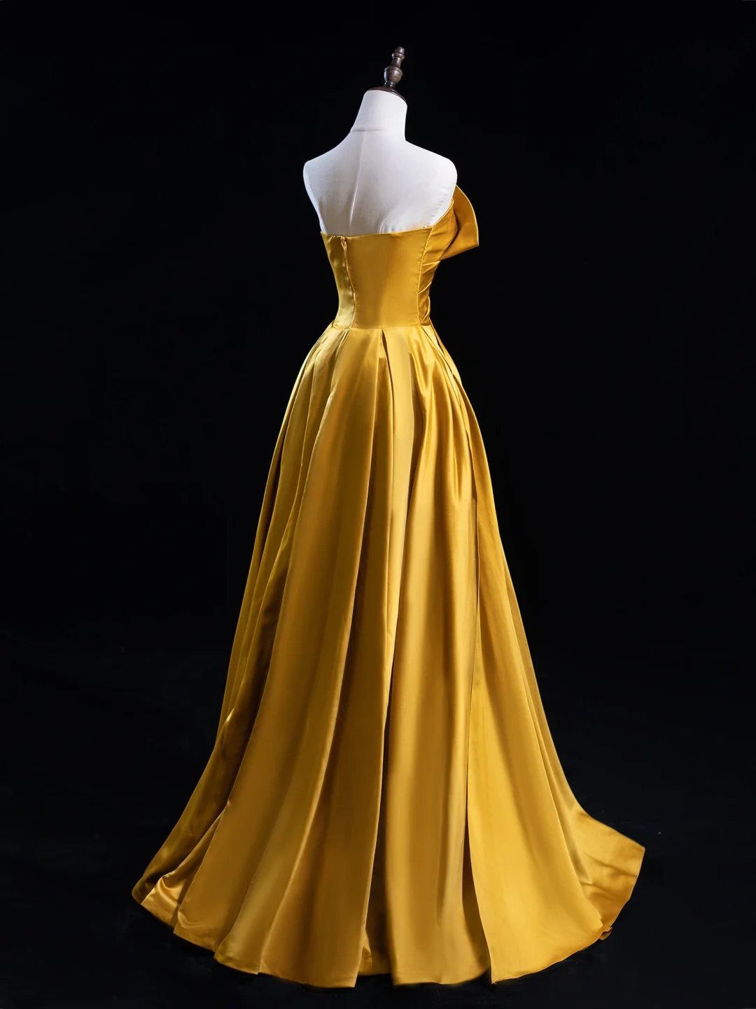Robe de bal chic en satin doré à volants et décolleté en cœur, tenue de bal esthétique pour seniors, tenue de cérémonie, robe de remise de diplôme RB1939