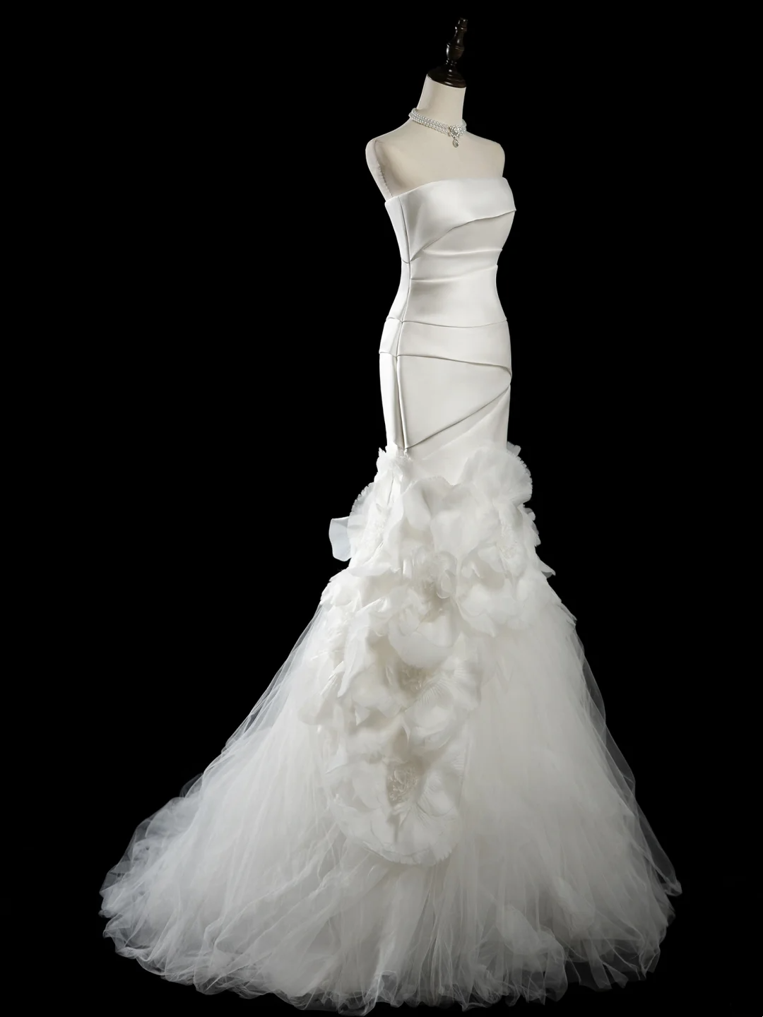 Vintage Mermaid Strapless Sleeveless White Fitted Pleated Long Wedding Dress Bride Gown Wedding Dresses RB1940