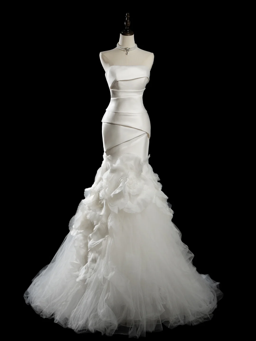 Vintage Mermaid Strapless Sleeveless White Fitted Pleated Long Wedding Dress Bride Gown Wedding Dresses RB1940