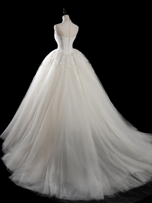 Princess Ball Gown Sweetheart Sleeveless Tulle Fitted Corset Long Wedding Dress Bride Gowns White Wedding Dresses RB1942