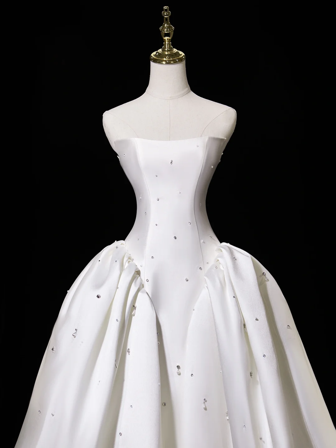Robe de mariée princesse bustier sans manches en satin, corset ajusté, longue, blanche, RB1945