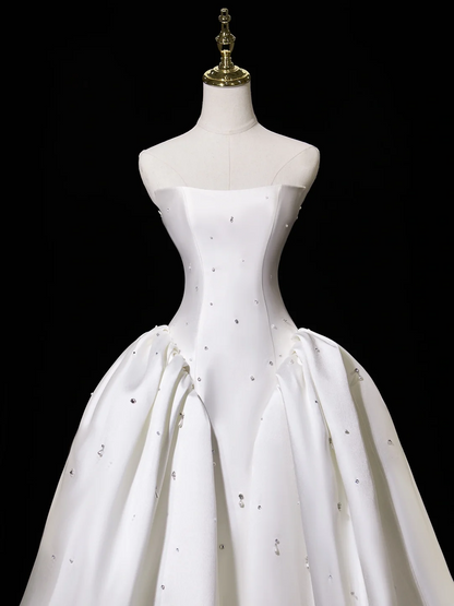 Robe de mariée princesse bustier sans manches en satin, corset ajusté, longue, blanche, RB1945