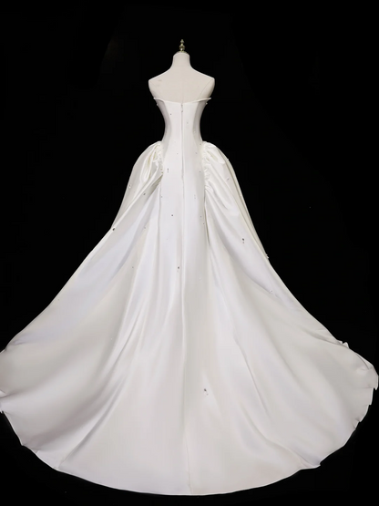 Robe de mariée princesse bustier sans manches en satin, corset ajusté, longue, blanche, RB1945