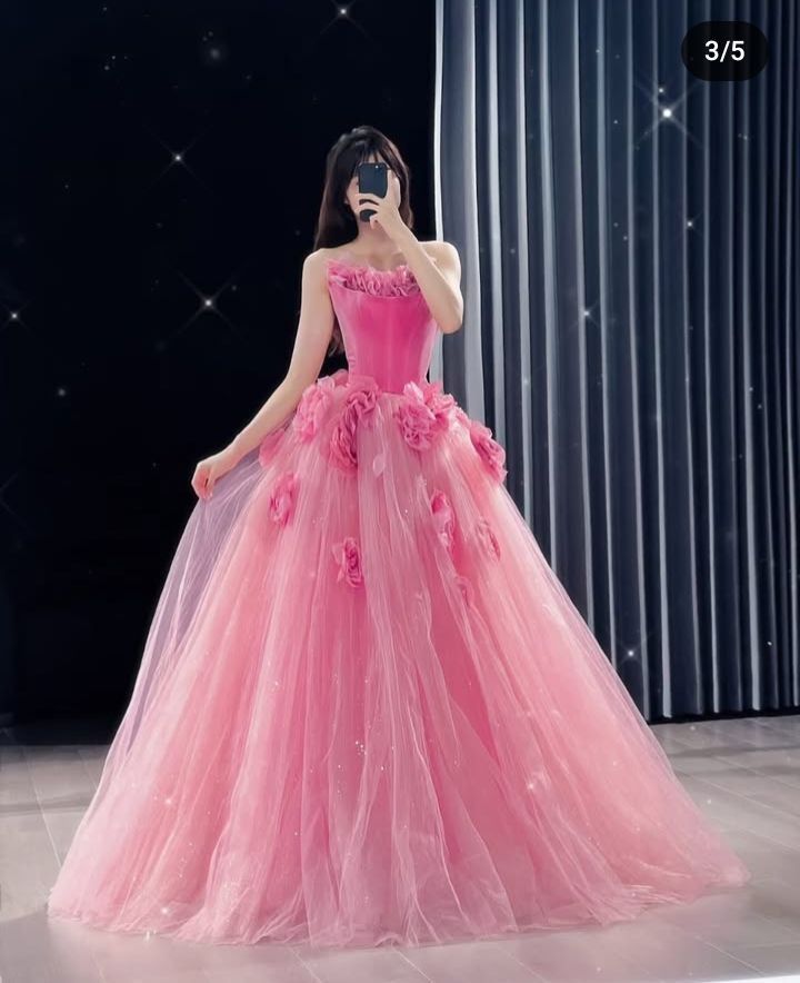 Classy Ball Gown Strapless Hot Pink Tulle Prom Dresses Formal Dress 20th Birthday Outfits Prom Gown RB1951