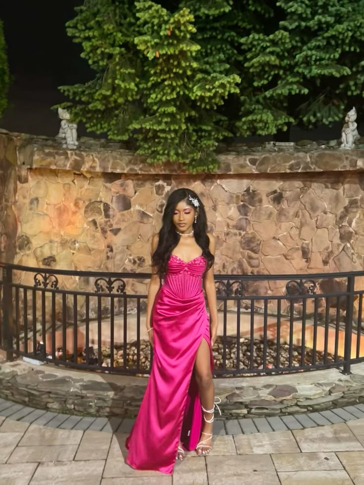 Unique Mermaid Sweetheart Hot Pink Satin Beads Prom Dresses Long Party Dress 21st Birthday Outfits Graduation Dress RB909