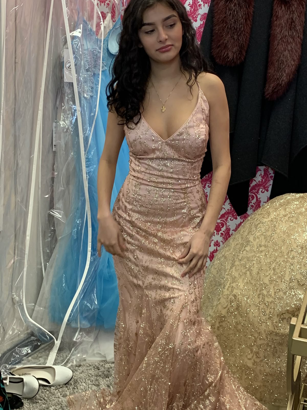 Robe de bal sirène sexy à paillettes rose blush, dos nu, tenue de soirée pour 18 ans, RB1976