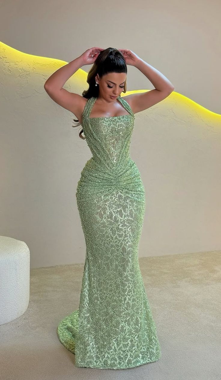 Robe de bal sirène scintillante à paillettes vert menthe pour adolescentes, tenue de soirée formelle, RB2004