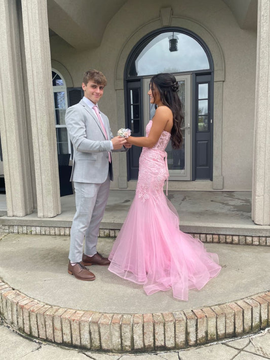 Fancy Mermaid Sweetheart Pink Lace Long Prom Dresses For Teens Formal Dress Party Outfits Prom Gown RB2013