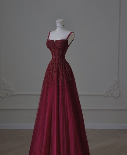Wunderschöne A-Linie Tüll Burgunderrot Ballkleider für Teenager Abendkleid Party-Outfits Abendkleid RB2015