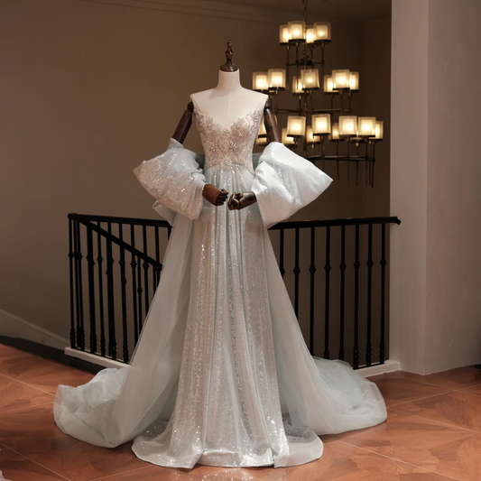 Unique A line Sweetheart Silver Sequin Prom Dresses For Teens Formal Dress Party Outfits Prom Gown RB2017